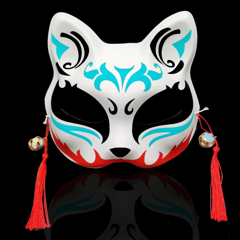 Anime Fox Mask Hand-painted Japanese Half Face Cat Mask Masquerade ...