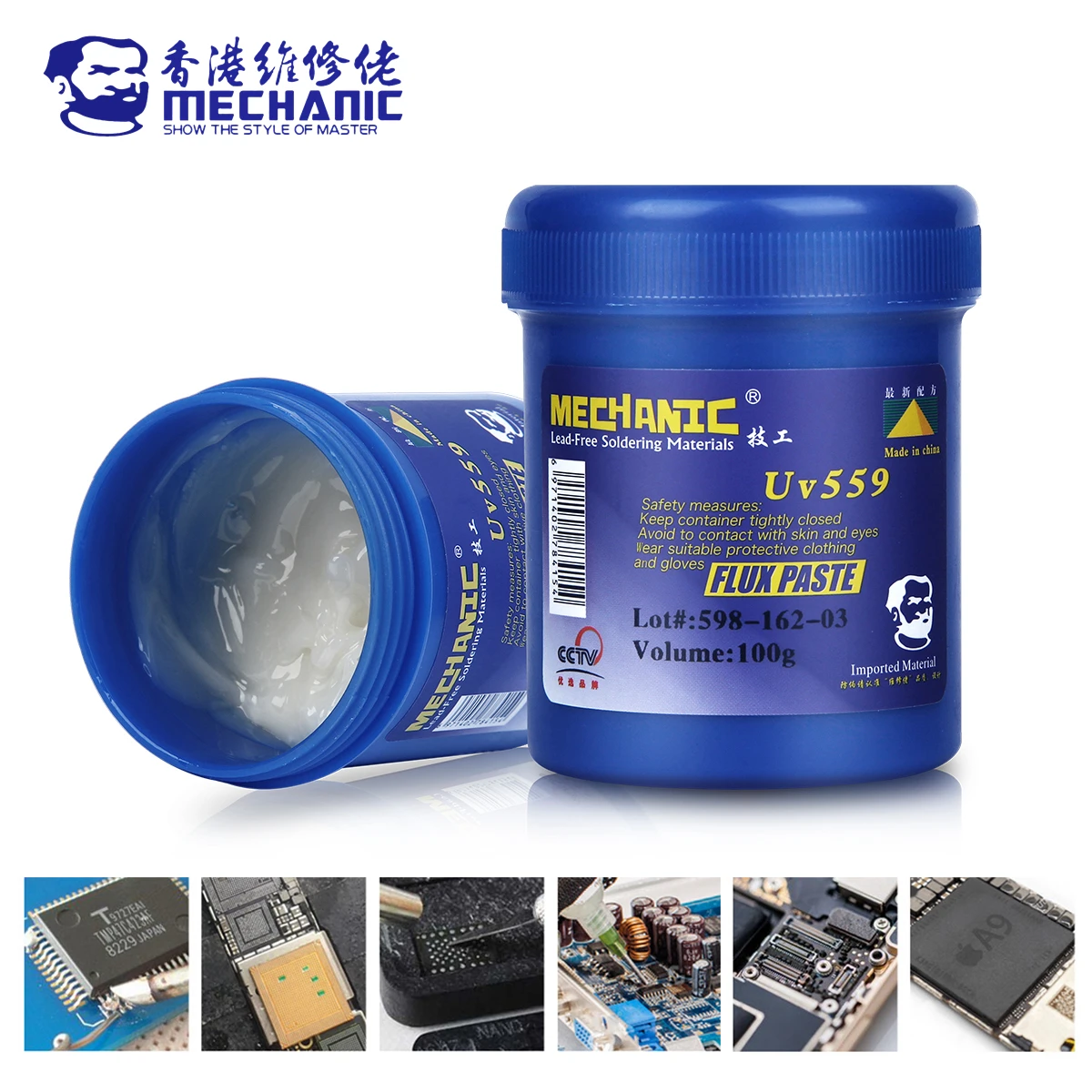 Высокоактивный паяльный флюс MECHANIC UV559/226 100 г с мягкой канифолью, паяльная паста с неочищенным световым запахом для ремонта печатных плат и микросхем
