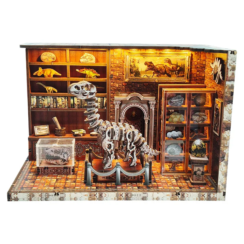 product ce certified dinosaur fossils wooden doll house 3d puzzle book nook eco friendly educational toy-2
