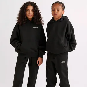 Kids Oversized Hoodie Set Unisex Custom Logo Tracksuit for Girls Thick Fleece Pullover and Sweatpants Outfit for Autumn Winter
