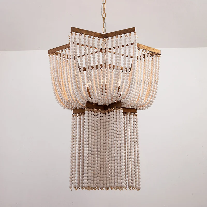 Landlig Retro Antik Bohemisk Fransk Träperlekrona Hexagonformad Sovrumskrona