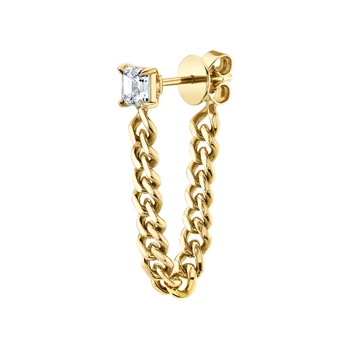 Laodun INS New Design Sterling Silver14K Gold Long Chain Earrings Jewelry S925 Square Zircon Drop Earring for Women