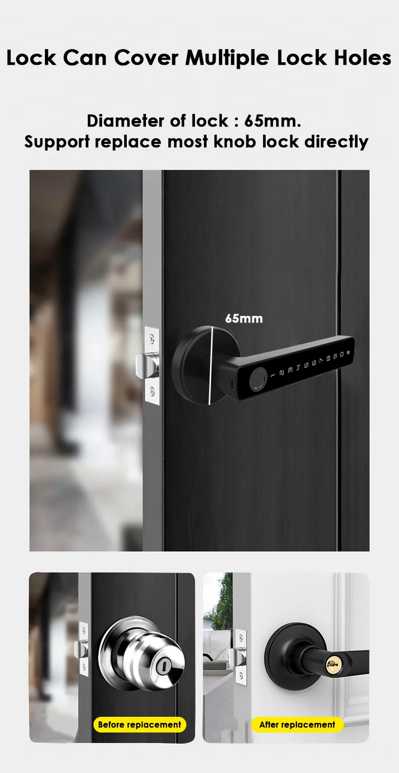 Glomarket Tuya Ble Smart Lock Security Electronic Keyless Smart Door Handle Lock Indoor Room Lock