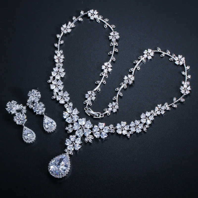 Adodo Hot Selling Elegant Full Cubic Zircon Teardrop Flower Earring