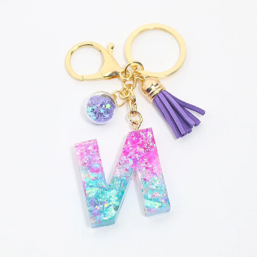 Glitter Letter Keychain A-Z - Personalized Initial Alphabet Accessories With Tassel & Glass Ball - View #2