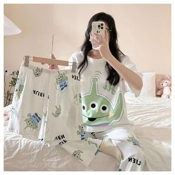 Printed High Quality Pajamas Summer Suit Satin Silk Women's Pajamas Set Casual Home Life Women's Pajamas