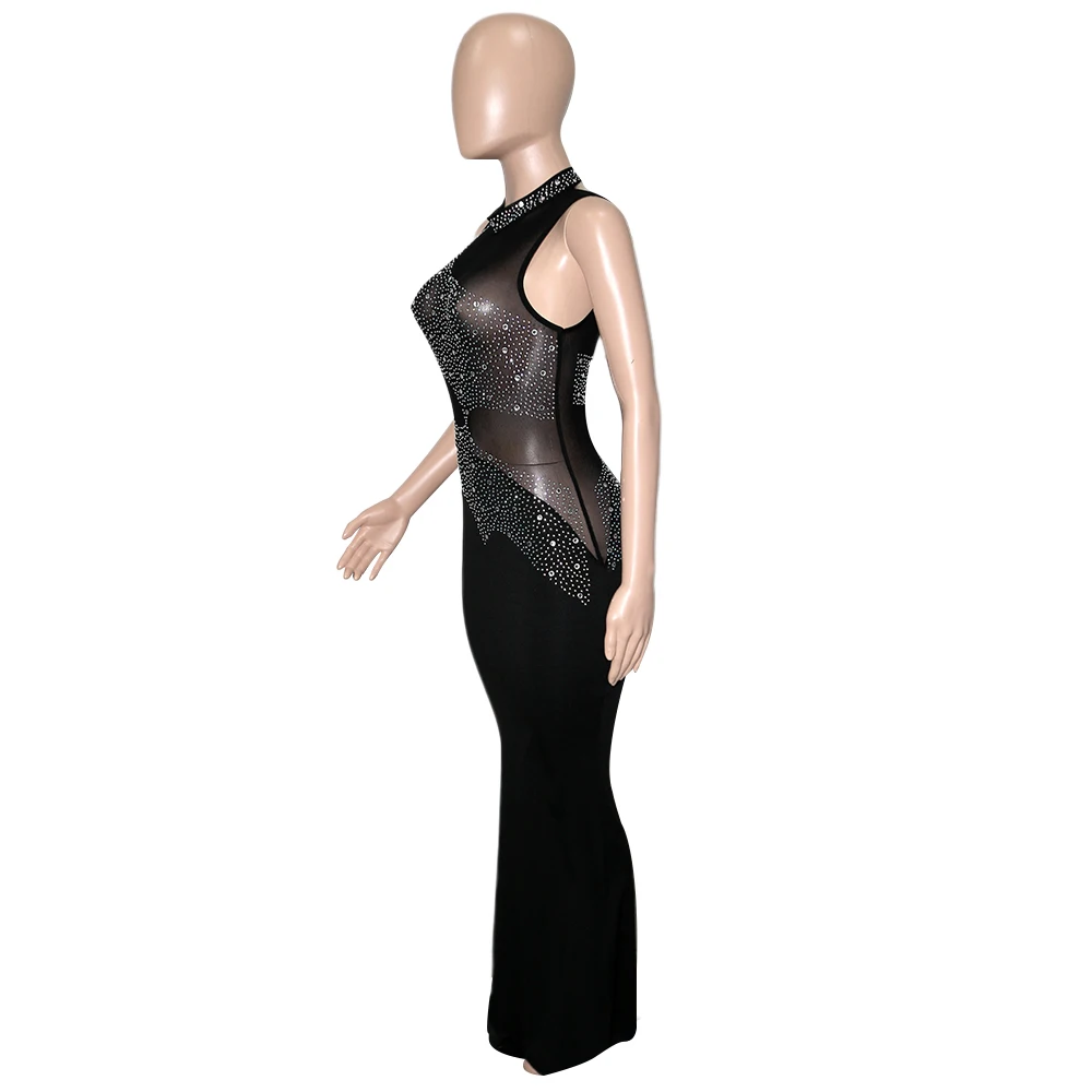 Beaded Prom Dresses Party Maxi Evening Club Dress Sleeveless Party  Sequins Maxi Dress
