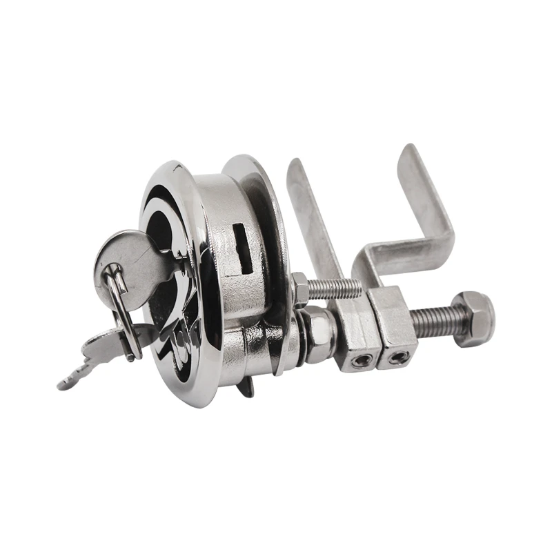 Fechadura de Escotilha de Convés Marinho de Alta Qualidade em Aço Inoxidável 316 com Alça de Anel Elevatória, Fechamento Giratório com Chave