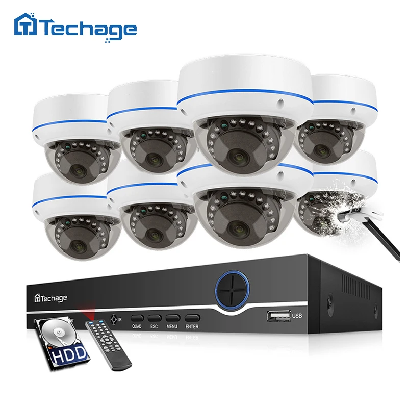 Techage IP Dome Camera with Camera Audio IR Night Vision 5MP 8CH Poe NVR  Kit Motion Detection