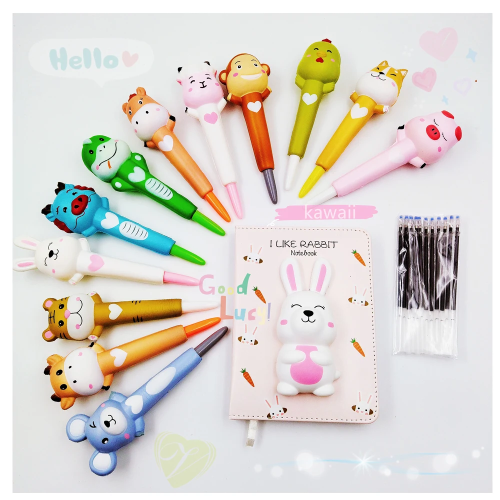 Lemohome Cute Pens Squishy Pens Gel Ink Animals Pens Cute Stationary Kawaii Pens Decompression Stress Relief Sponge Pens Set for Students Kids with