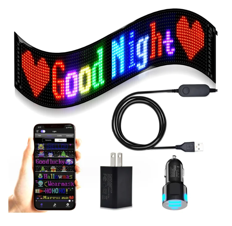 Outdoor Small Led Screen Waterproof Full Color Flexible Scrolling Sign Programmable App Control Car Outdoor Led Signboard