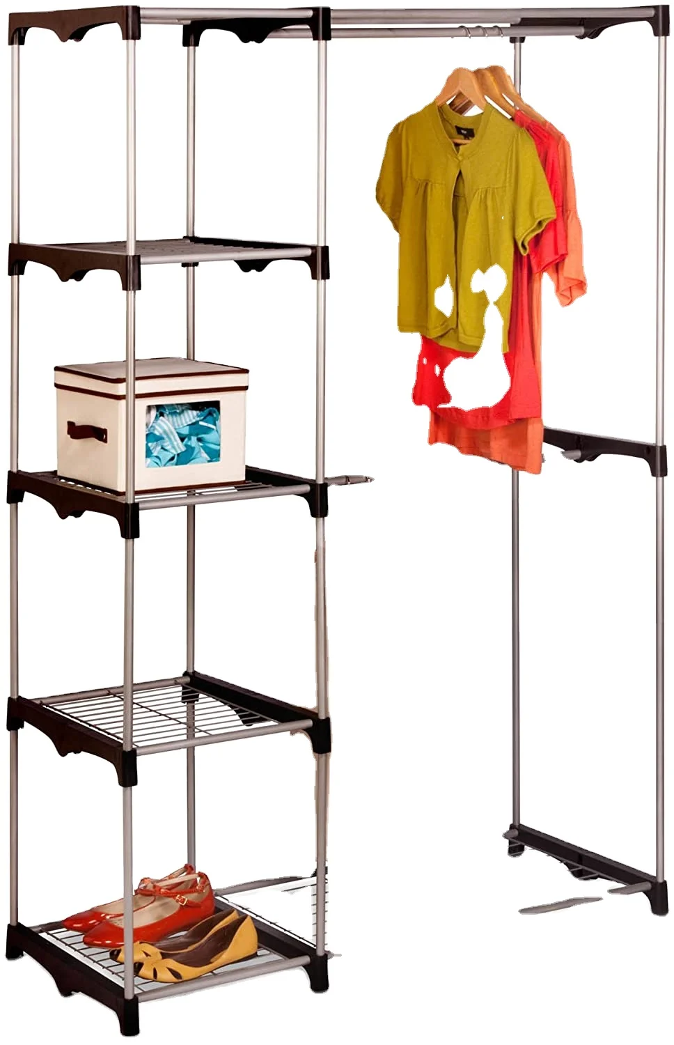 Honey Can Do Double Rod Freestanding Closet, Silver