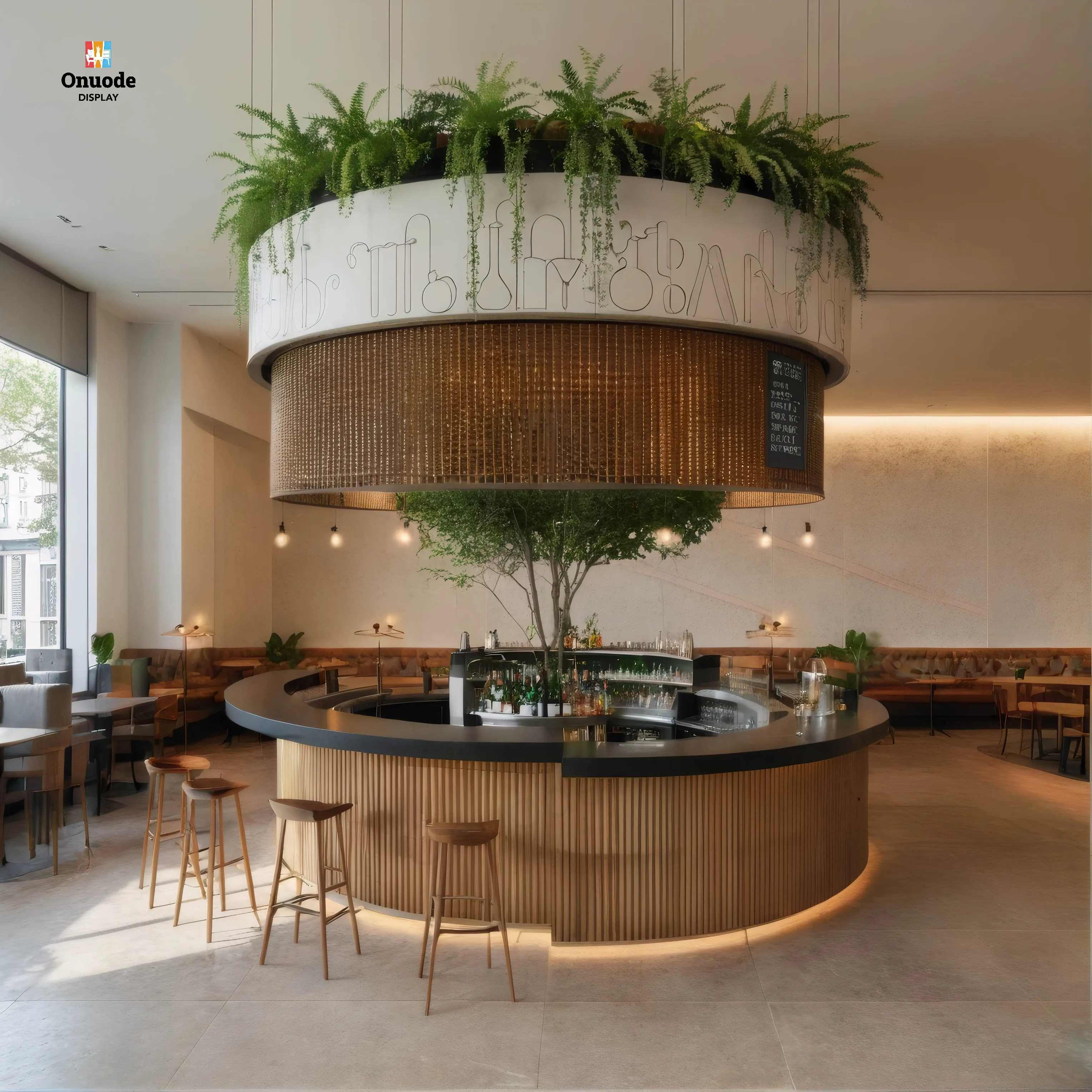 Design Customizable Round Shape Cafe Restaurant Counter with LED Lighting Eco-Friendly & Heavy Duty for Coffee Bars Showcases