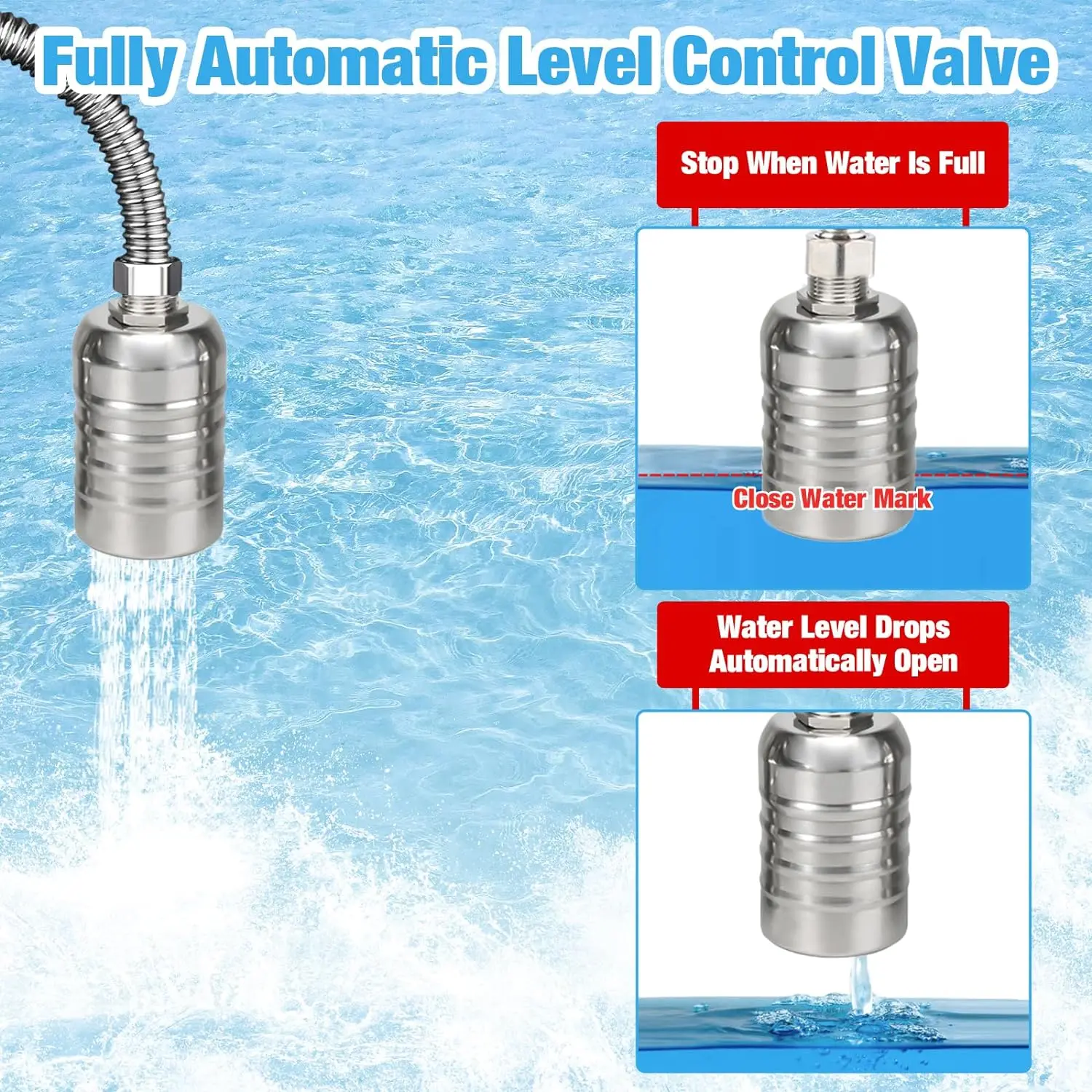 Vanne Flottante Automatique Pour Contrôle Niveau D'eau - Acier Inoxydable, 9x4,8x2 Cm, Pour Piscine, Réservoir, Sans électricité