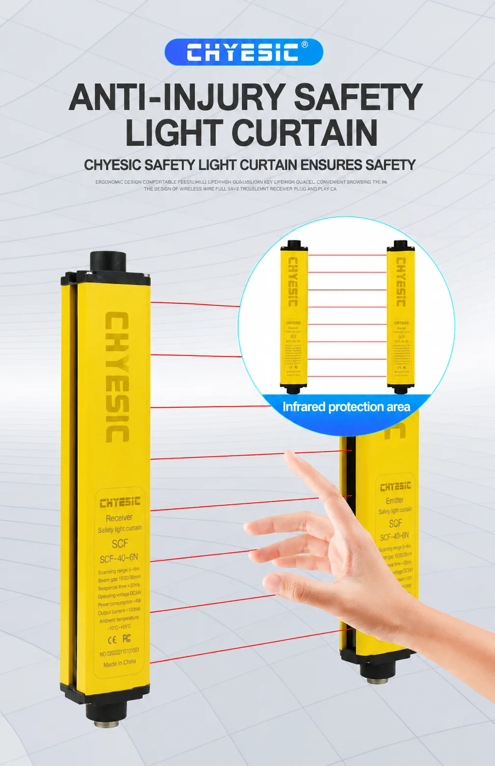 Yeshi SCF Series Safety Light Curtain Dedicated Light Screen Sensor ...