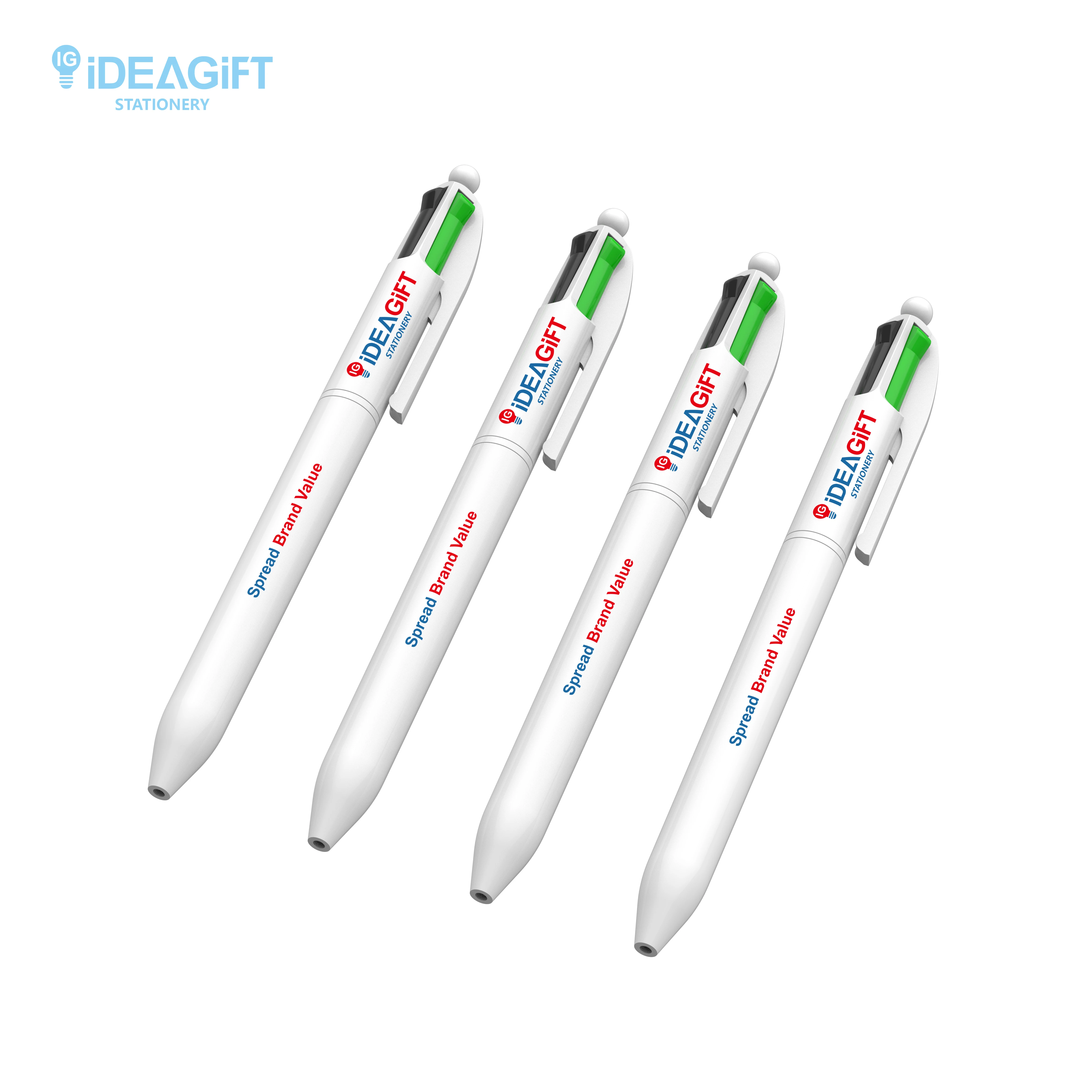 Шариковая ручка 4 в 1 с логотипом заказчика от производителя разноцветная Четырехцветная со стилусом шариковая цветов