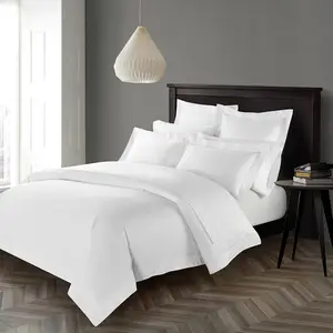Luxury Modern Satin Embroidery Thread Pure Cotton Four-Piece Hotel Bedding Set Duvet Cover Bed Sheet Woven Plant 300tc Wrinkle