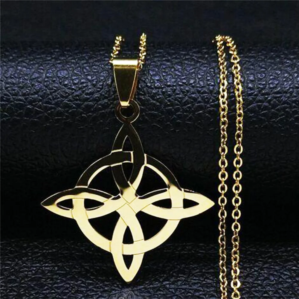 Witch Knot Necklace Stainless Steel Jewelry Gold Plated Sacred Geometry