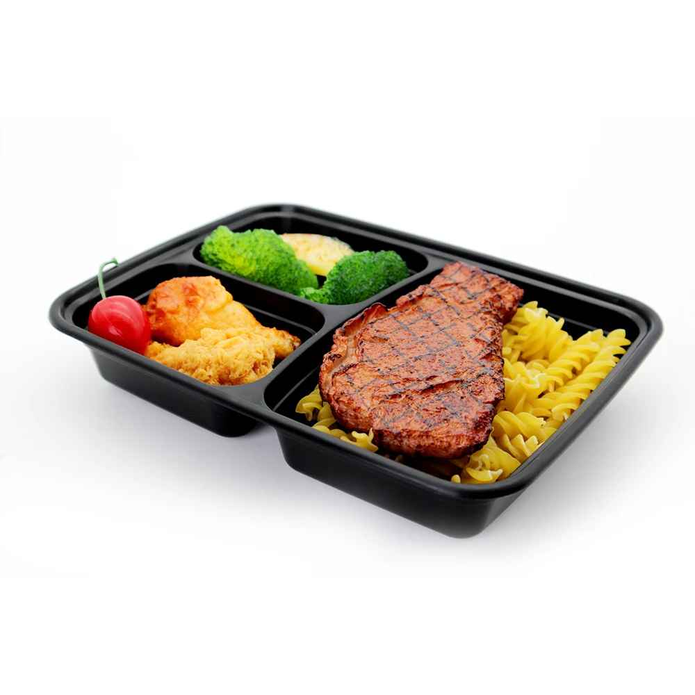 Reusable Fast Food Container American Disposable Microwaveable Lunch Box With 3 Compartment