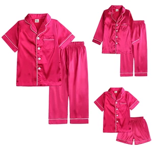 2022 High Quality Spring Boys Girls Clothes Silk Baby Pajama Set 2 Piece Solid Color Sleepwear Baby Clothes