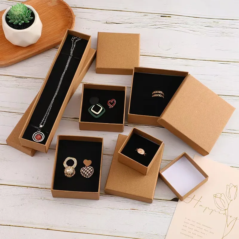 Classic Kraft Paper Jewelry Box Multi-Size for Earrings Necklaces Watches for Gift Packaging with Stamping