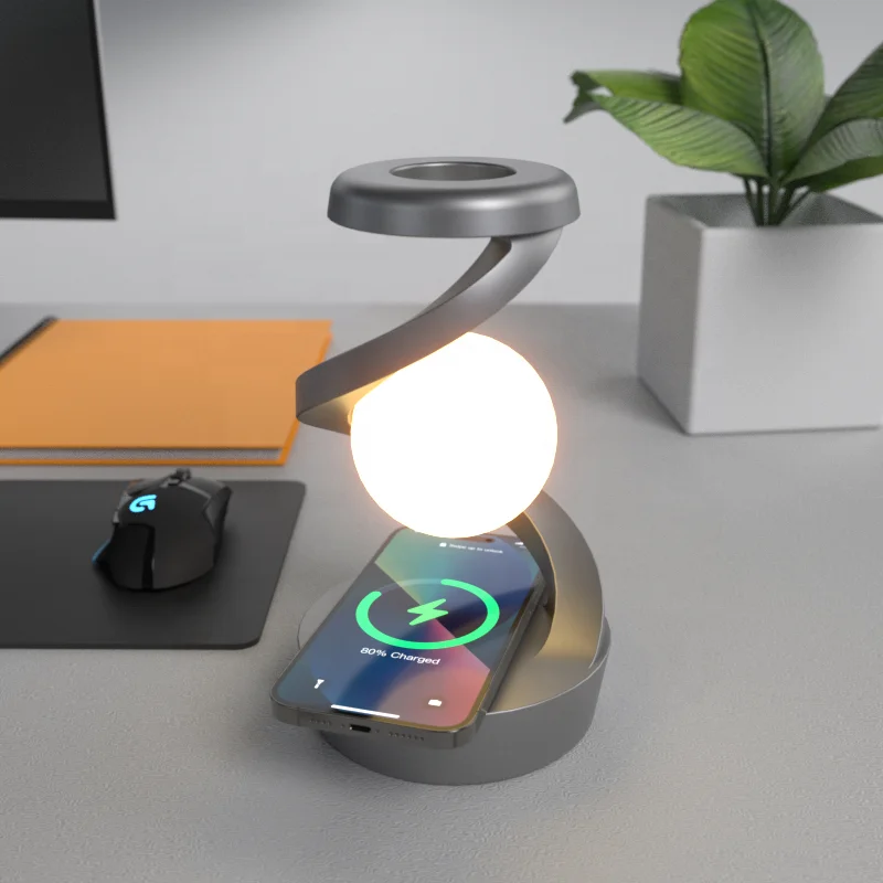 Rotating Levitating Lamp Wireless Charging Night Light RGB Bedside Atmosphere Lamp with Fast Charging Function for Phones
