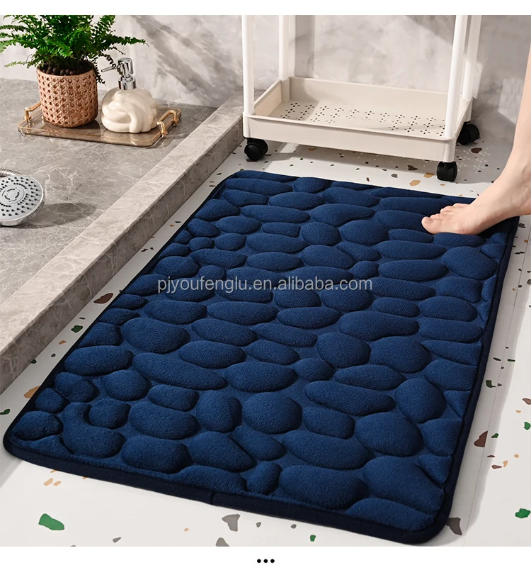 3D printed High frequency Non slip stereoscopic Cobblestone coral fleece Sandwich hot melt adhesive bottom bathroom door mat factory