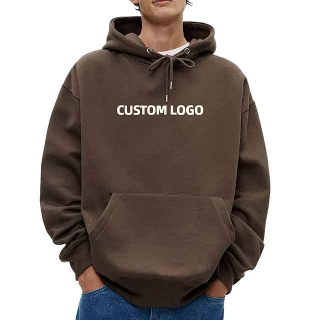 Manufacture Custom Logo Cotton Blank Pullover Hoodies for Men Heavy Fleece Thick Oversized Hoodie With Big Pocket