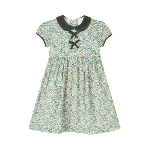 Children's Princess Gowns Dresses Summer Floral Print Breathable Cotton O-Neck Bow Available Sizes 6-12M OEM Service for 6 Years