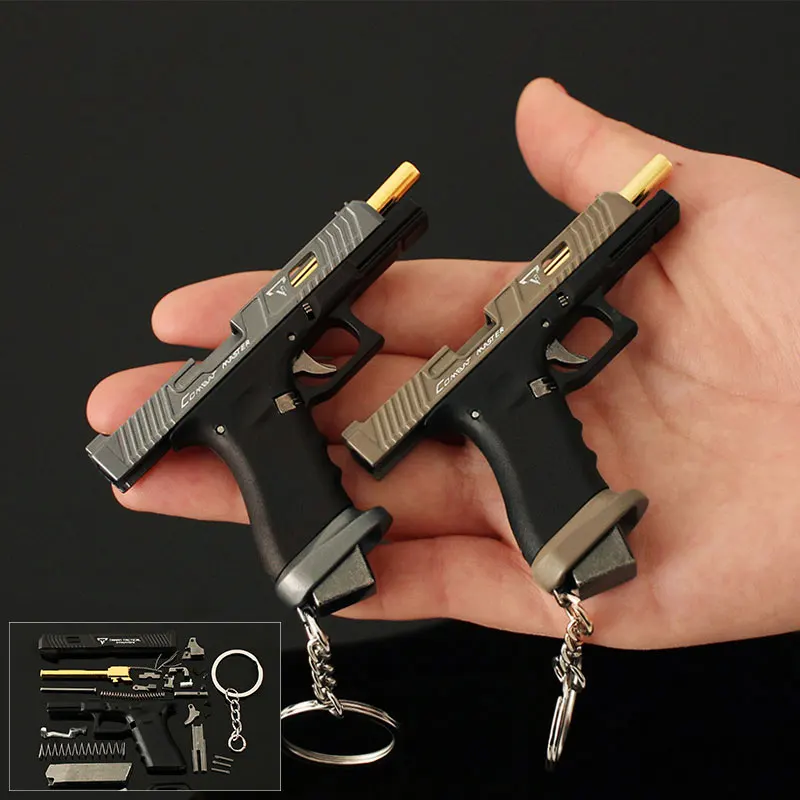 Silver 75mm Shell Ejecting Toy Gun Keychain TTi G34 7Cm Metal Gun Shape Keychain Assembly Eject Bullets