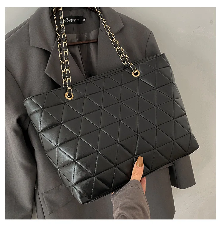 Black Big Tote Bags For Women Chain Crossbody Bag Diamond Lattice