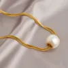 Collana di perle con catena a serpente a doppio strato in oro
