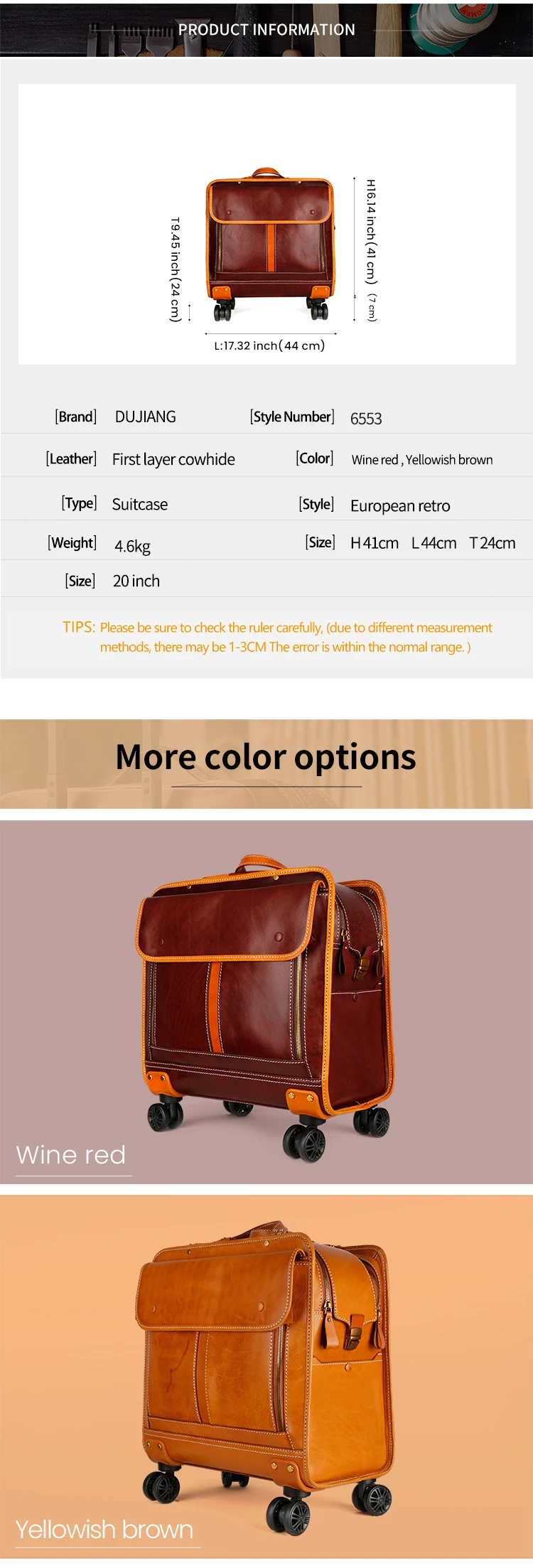 Guangzhou Travelling Bags Trolley Luggage Custom Suitcase Genuine Leather Luggage Bags Cases Travel 4 Wheels Trolly Bag