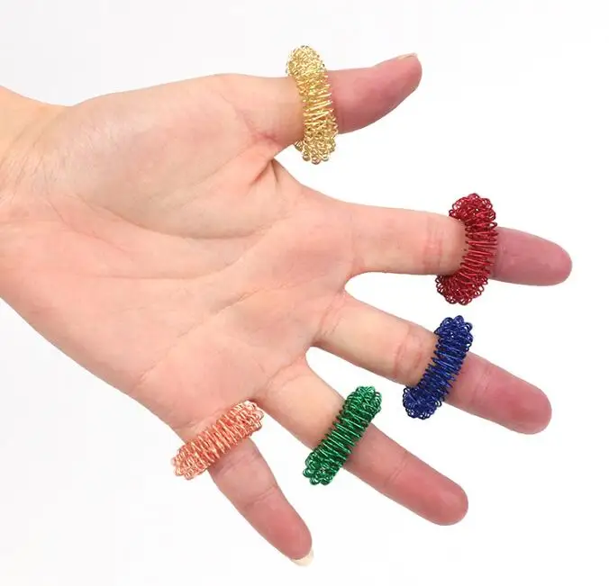 Womdee Spiky Sensory Finger Rings Stress Relief Massage Rings Cool Hand Fidget Toy for Kids Teens Adults ADHD & Autism Sensory Finger Rings White Yellow Red Blue Green, 15PCS 