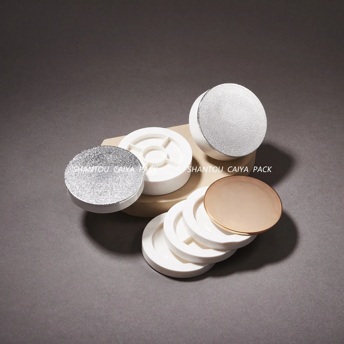 CAIYA Unique Multi Layer Magnetic Blush Eyeshadow Palette Compact Case with Mirror Stack up Rotatable Pressed Powder Packaging