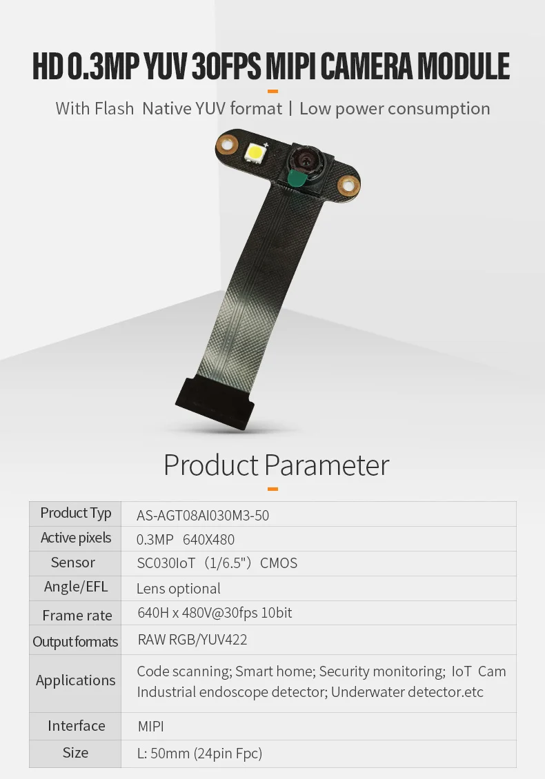 DGZX OEM ESP32 Camera with Flash 0.3MP SC030iot Mipi-24pin Module 30fps YUV Output for Scan Code Payment插图