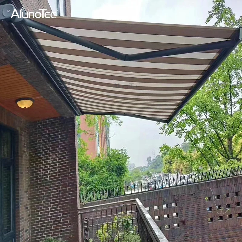 AlunoTec Waterproof Retractable Roof Pergola Cover Outdoor Full Cassette Motorized Folding Awning System