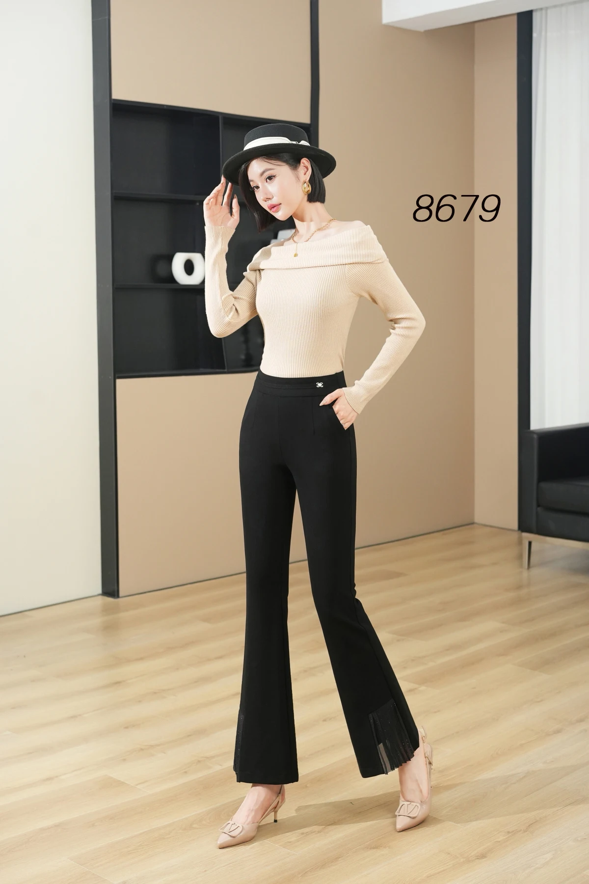New Ladies Formal Office Wear Pants Women Work Business Casual Flare Leggings Pants with Pockets
