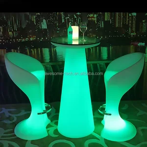 Commercial Furniture Modern Appearance KTV Pub Led Lighting bar Table for Club White Plastic RGB Color Changing High Bar Stool