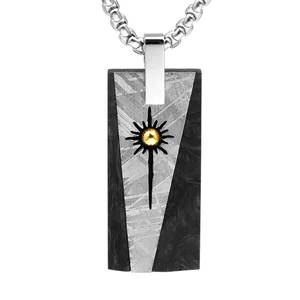 Men's Luxury Jewelry Muonionalusta Meteorite and Forged Carbon Fiber Charming Necklace Sun Pendant