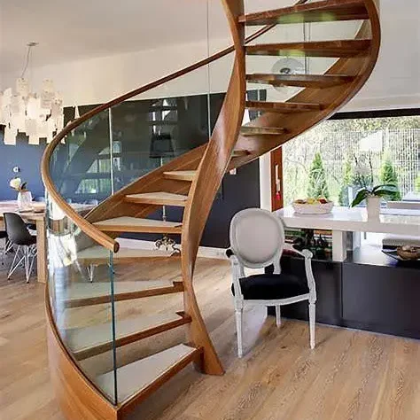 DB indoor glass stair railing used wood tread stairs design spiral staircase with landing