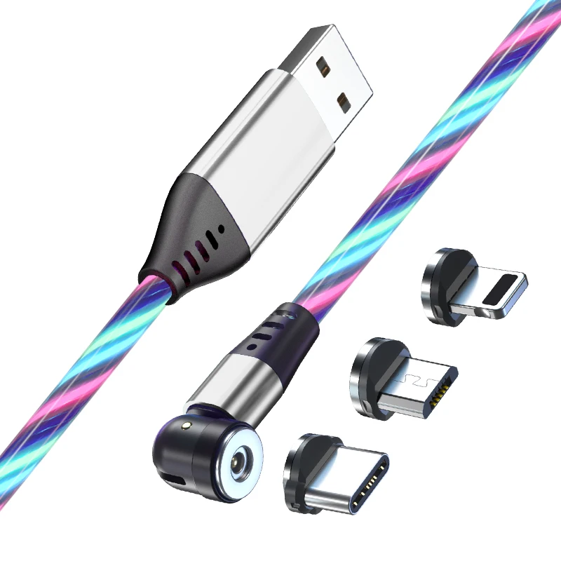 Snoot 2021 горячая Распродажа Аксессуары для мобильных телефонов светящийся потоковый 3 в 1 мобильный телефон Магнитный usb-кабель для быстрой зарядки
