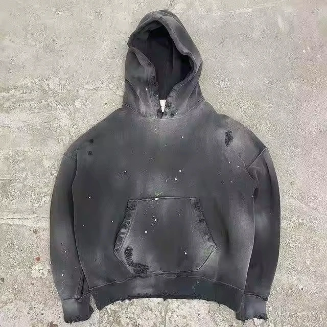 Custom Vintage Distress Paint Hoodie Acid Wash Heavyweight Sun Faded Hoodie Men Cotton French Terry Oversized Men's Hoodies gallery 7
