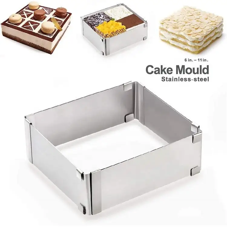 Bakest Multiple Style Adjustable Rectangular Round Cake Mold 12*24cm Stainless Steel Rectangle/square 1.97