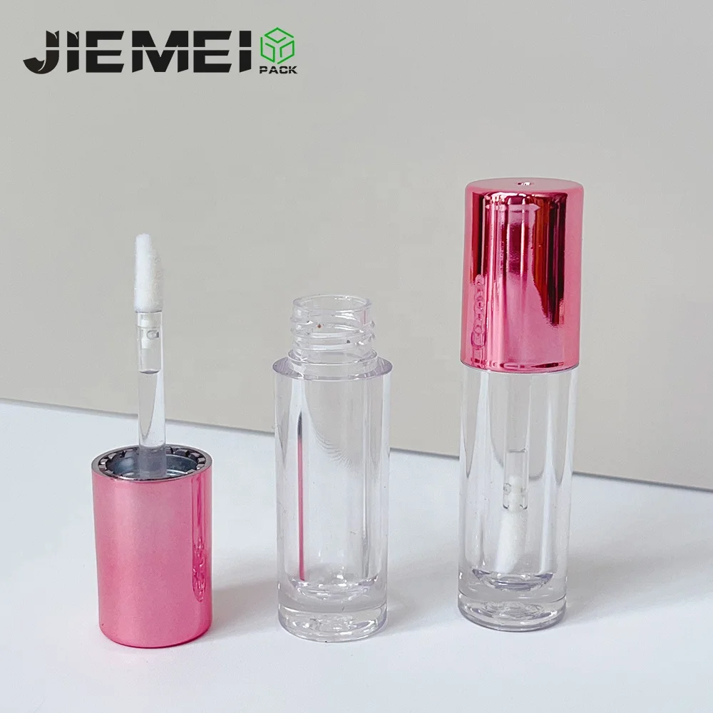 JIE MEI Stock New Mini 3ML Metallic Gold Silver Rose Pink Lid Lip Gloss Bottle Wholesale Lip Tint Lipgloss Wand Tube Container