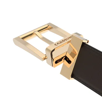 Carosung Custom Engraved Logo Belt Hardware Buckle 35mm Luxury Polished Gold Metal  Reversible Pin Belt Buckle