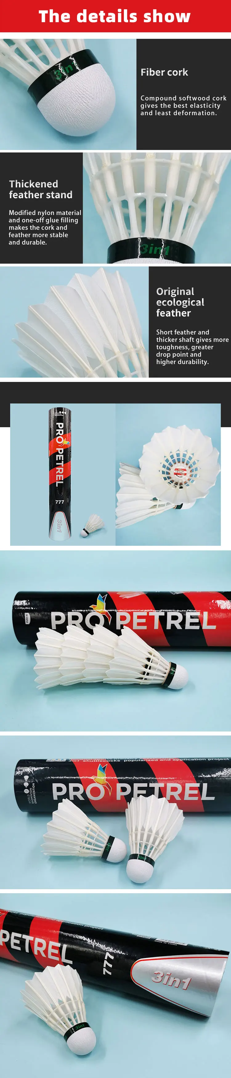 Wholesale Supplier Professional Price 12pcs Badminton Shuttlecock Goose Feather with Durability and High Speed details