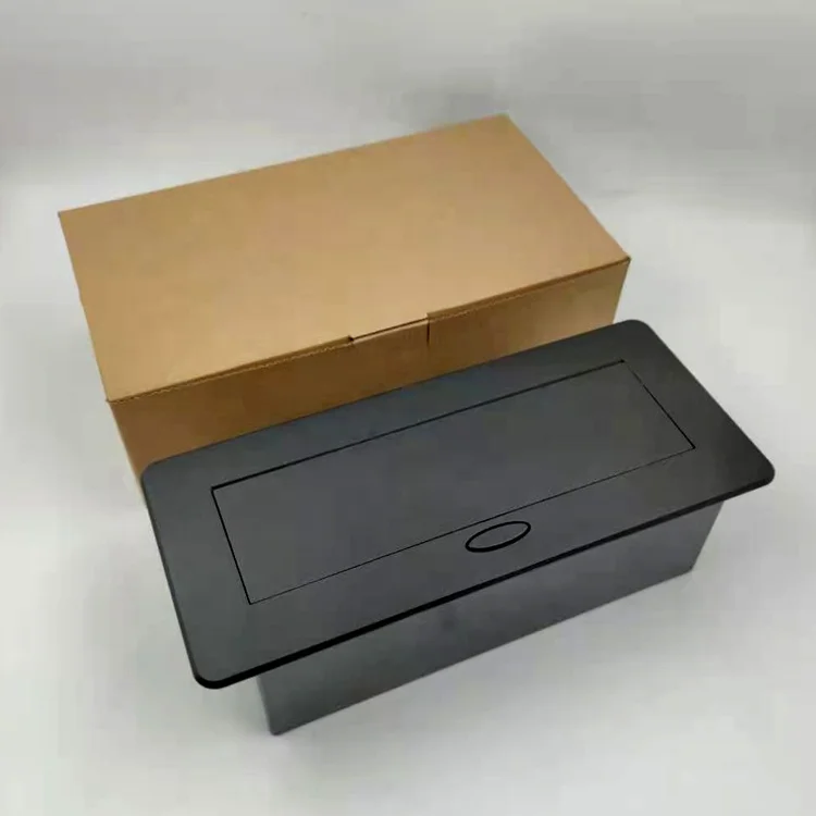 Black top grade desktop power socket Two USB sockets slowly pop up embedded European standard conference desktop socket