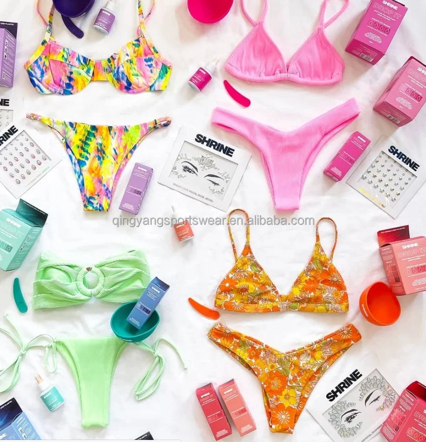 2022 New Skimpy Brazilian Sexy Girl Bikini Woman Two Piece Adjustable  Striped Swimsuit Tie-front Textured Brazilian Bathing Suit