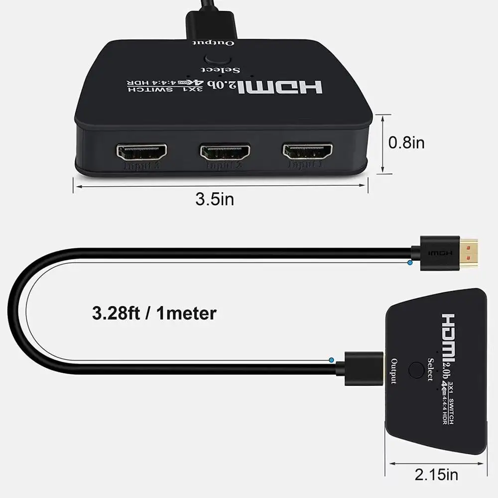 4k 60hz Hdmi Switch Splitter 3x1 With Pigtail Cable For 4k Hdmi